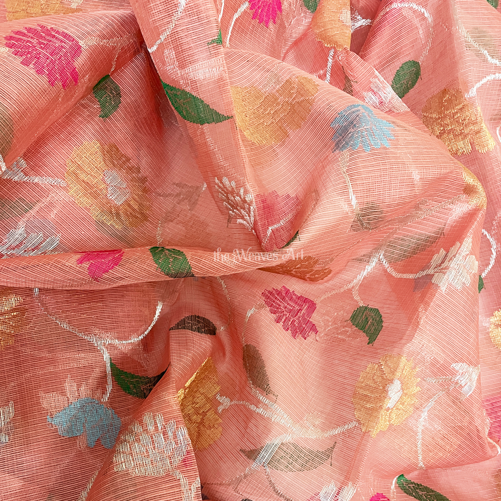 Pure Zari Kota Doria Floral Jaal Saree