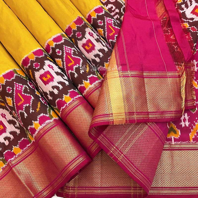 Bhavya Handwoven Hathi Popat Pochampally Single Ikat Silk Saree