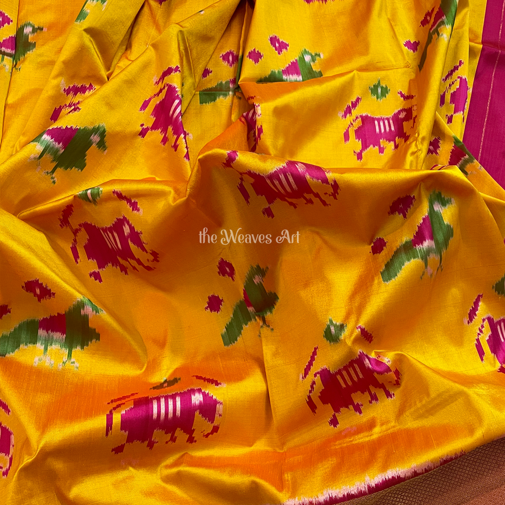 Yellow Pochampally Ikat Silk Saree