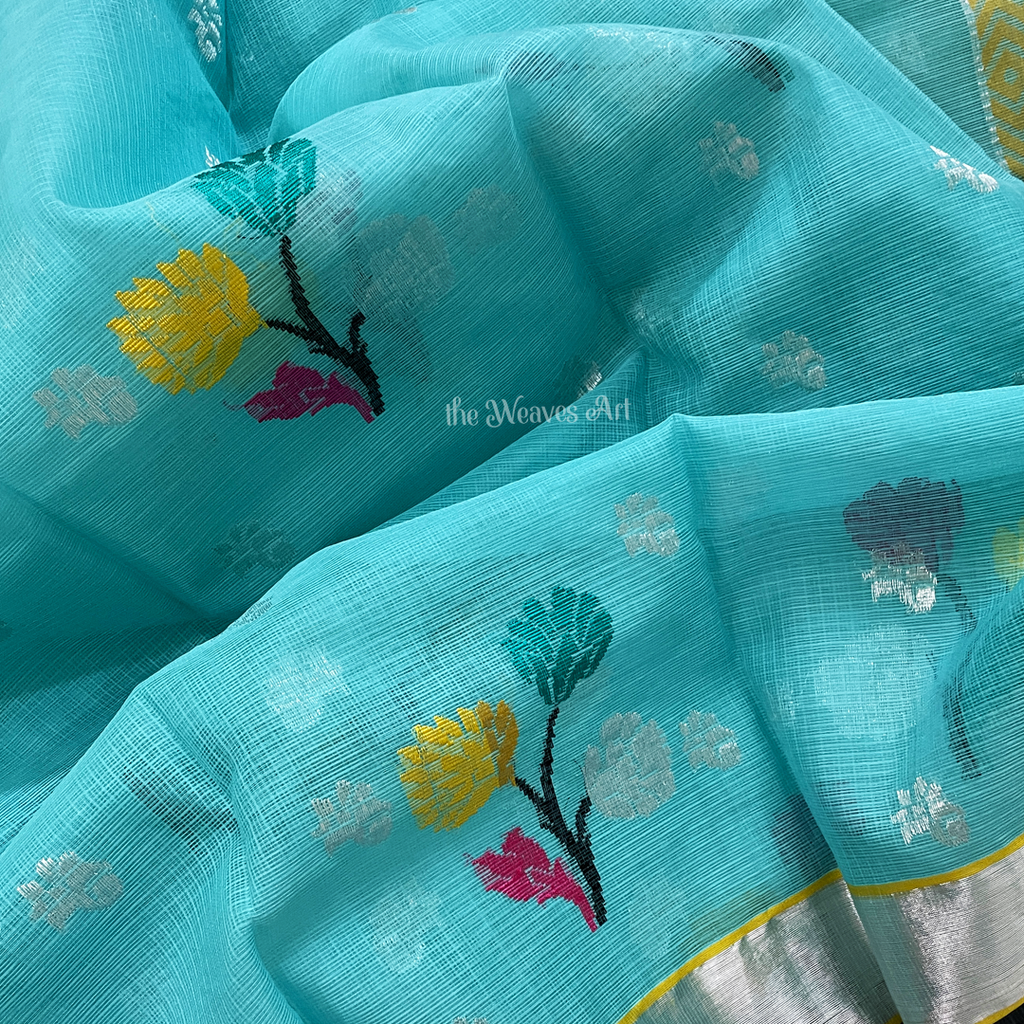 Blue Color Kota Doria Pure Zari Saree