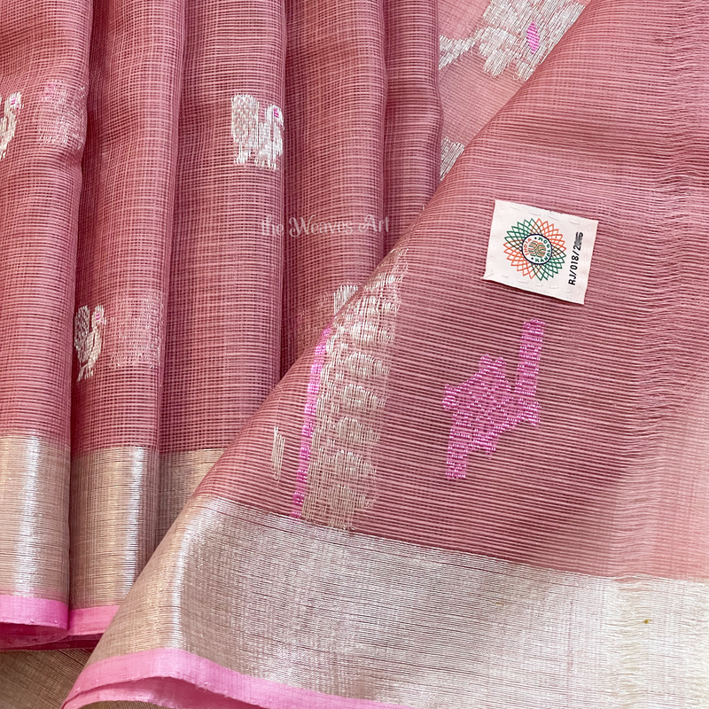 Mandara - Old Rose Color Handloom Kota Doria Pure Zari Saree with Meenakari Pallu