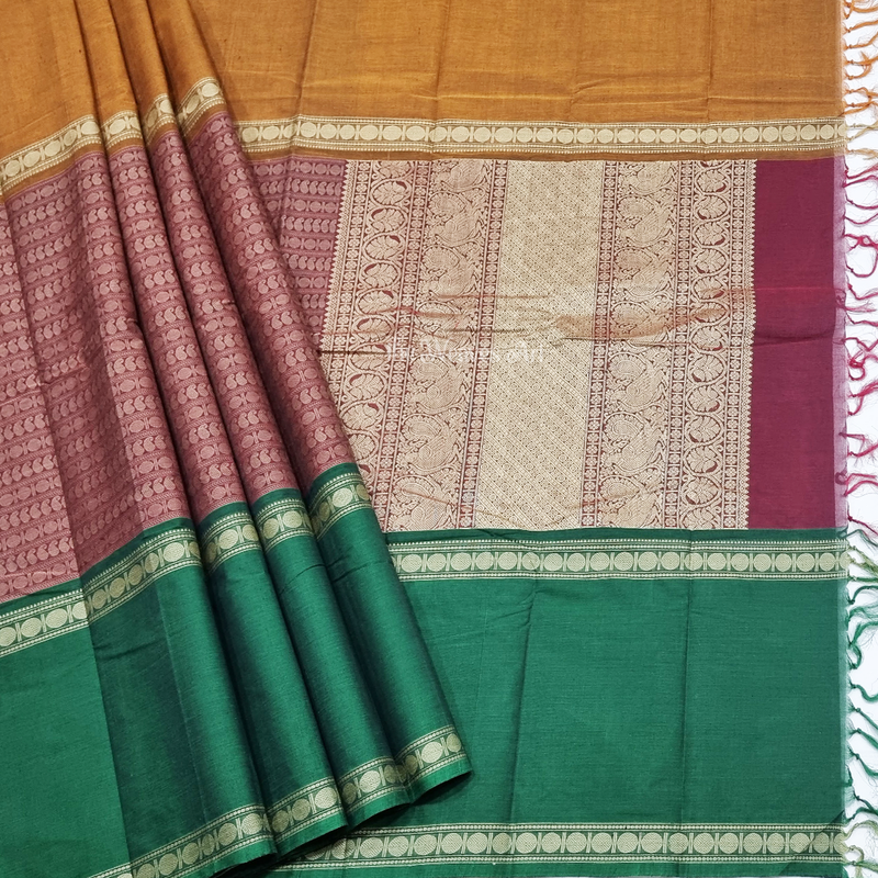 Mubbagam Handloom Kanchi Cotton Saree with Ganga - Jamuna Borders