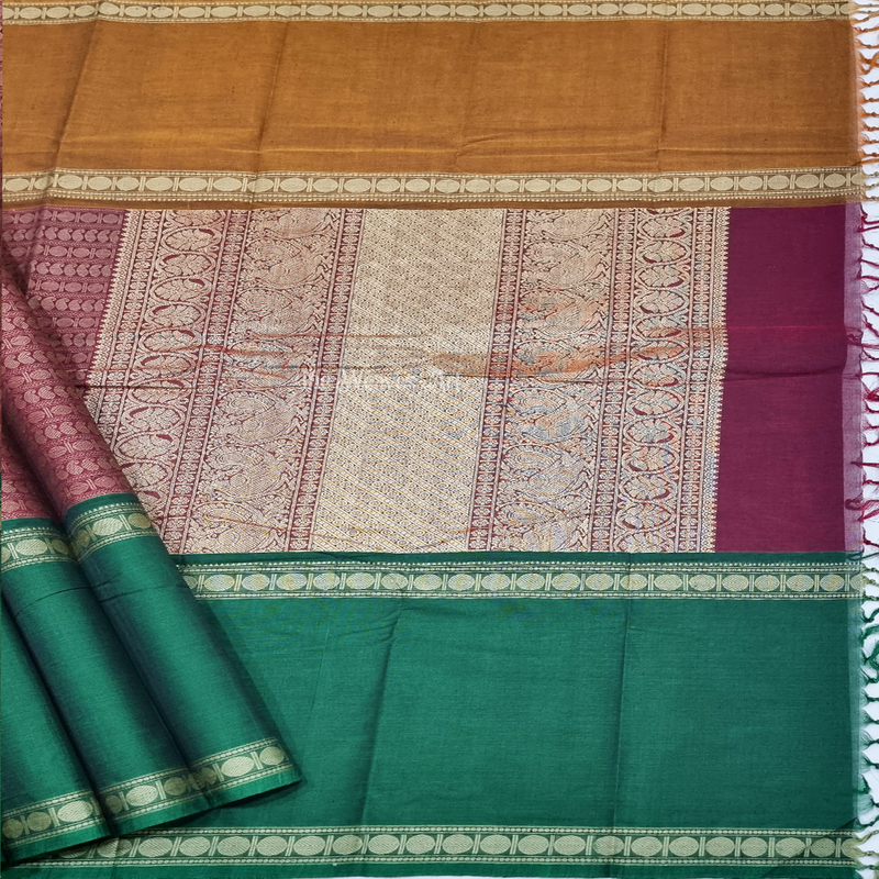 Mubbagam Handloom Kanchi Cotton Saree with Ganga - Jamuna Borders