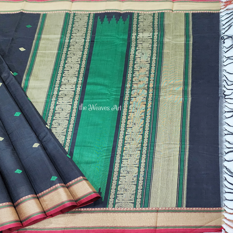 Black-Green Kanchi Cotton Saree