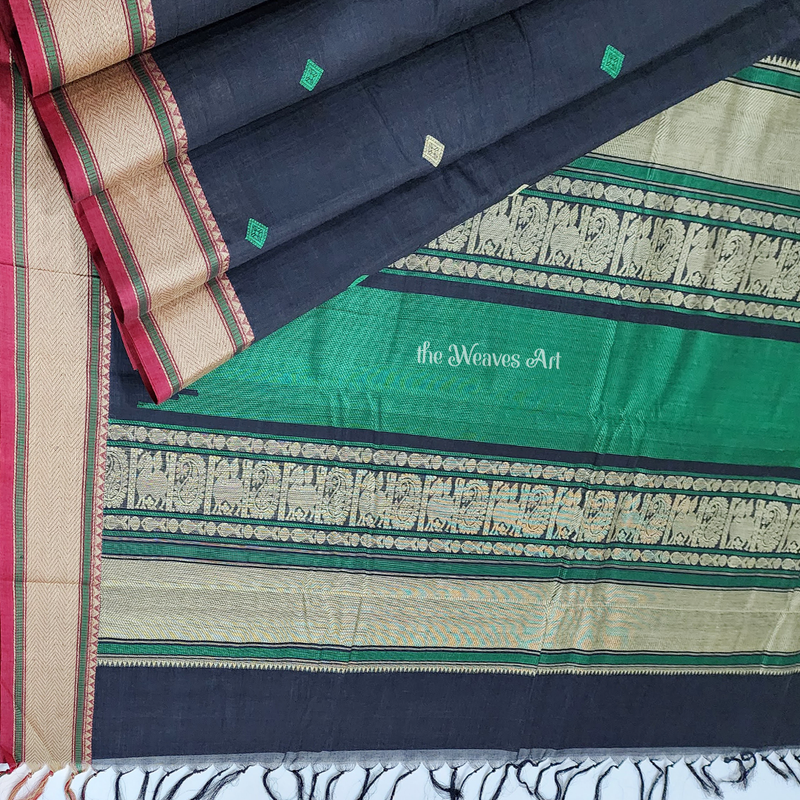 Black Kanchipuram Cotton Saree