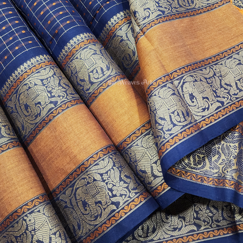 Tarika - Dark Blue Color Lakshadeepam Handloom Kanchi Cotton Saree