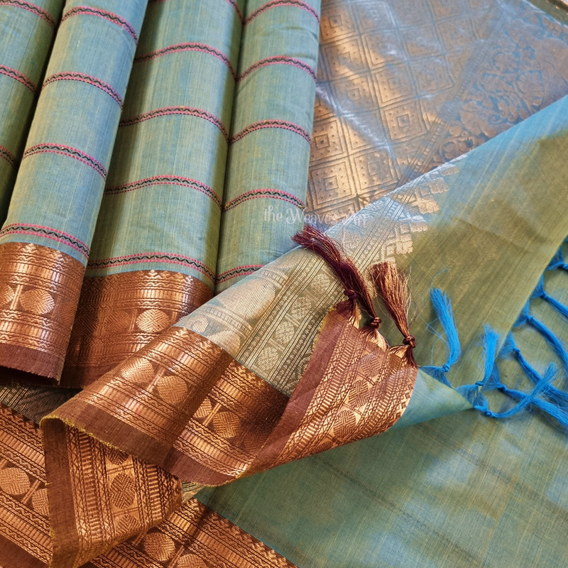 Blue Kanchi Cotton Saree with Zari