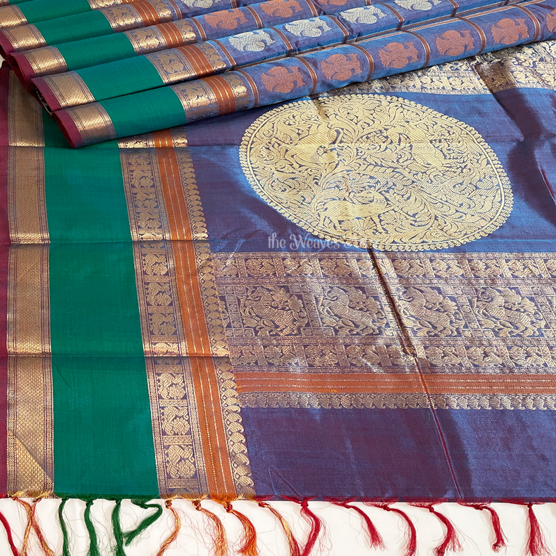 Blue Kanchipuram Silk Cotton Saree