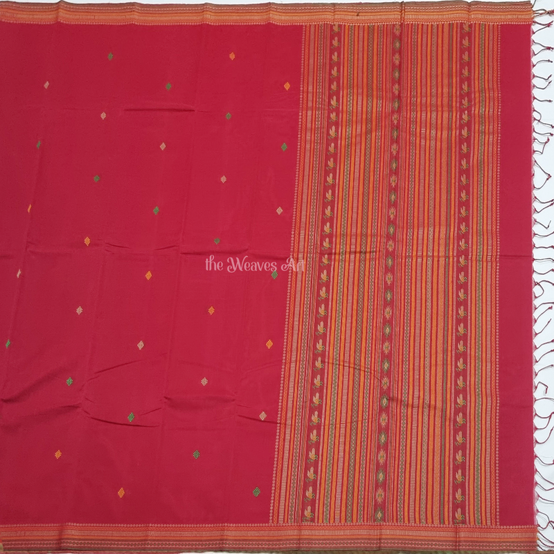 Royal Red Color Handloom Kanchi Cotton Saree with Bomkai Motifs