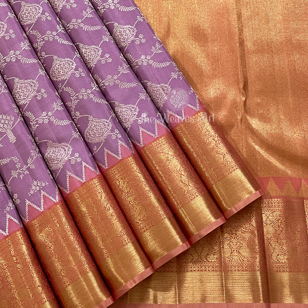 Beautiful Lilac Color Wedding Kanjivaram Pure Silk Saree (Silk Mark)