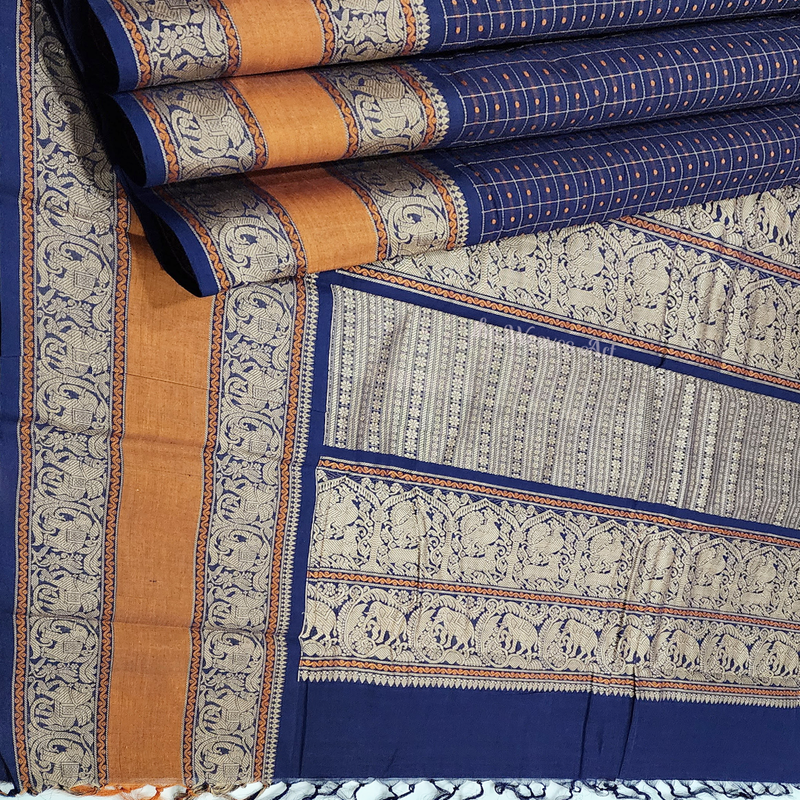 Tarika - Dark Blue Color Lakshadeepam Handloom Kanchi Cotton Saree