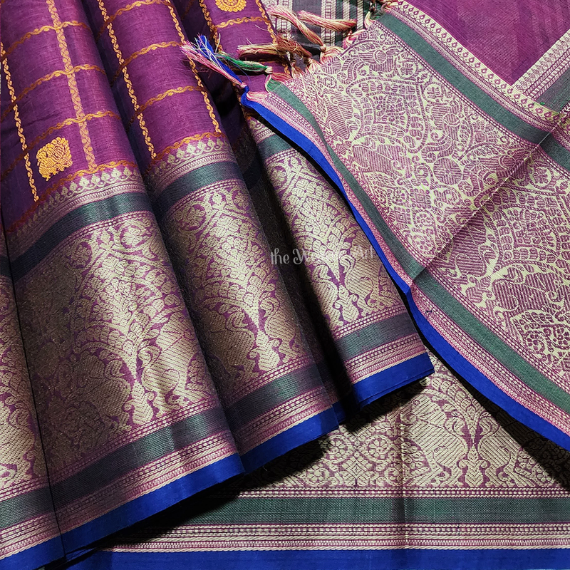 Checks Kanchi Cotton Saree with Blouse