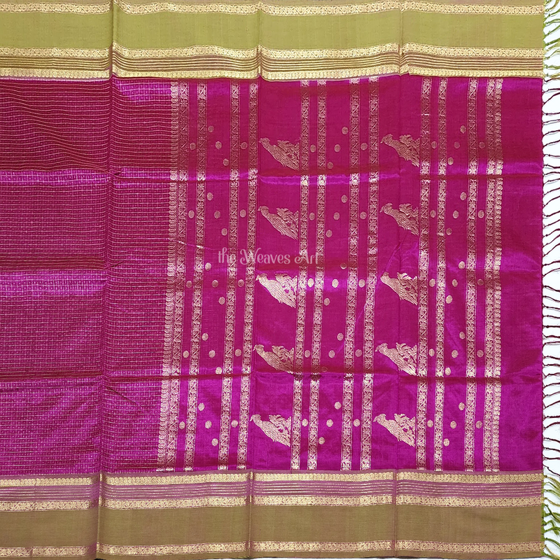 Arnavi - Handloom Lakshadeepam Kanchi Silk Cotton Saree with Kalakshetra Kili pallu