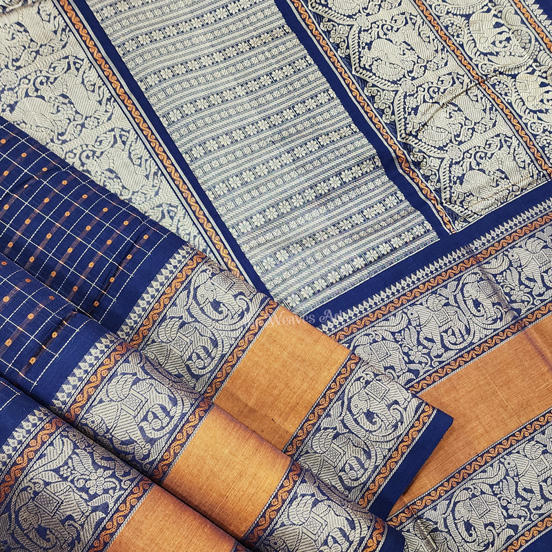 Tarika - Dark Blue Color Lakshadeepam Handloom Kanchi Cotton Saree