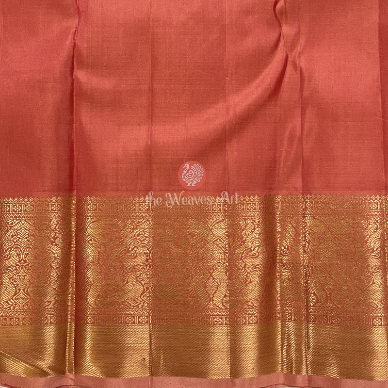 Coral Pink Kanjivaram Silk Saree with Zari Border