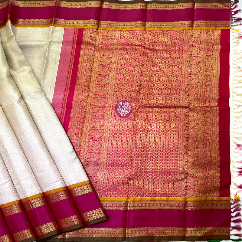 Cream-Red Kanjivaram Saree