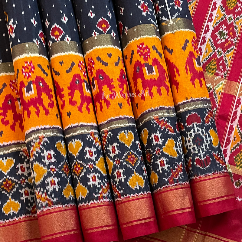 Elephant Ikat Silk Saree