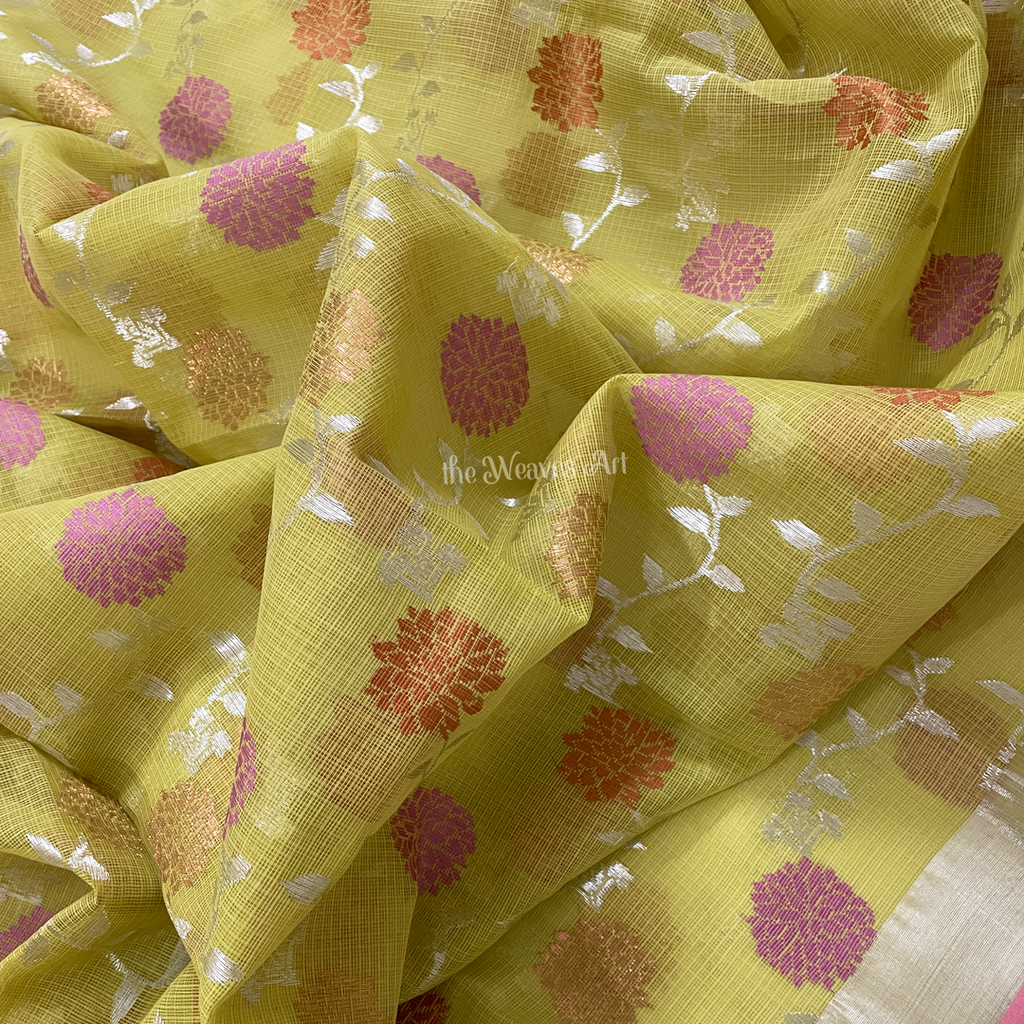 Floral Jaal Kota Doria Pure Zari Saree