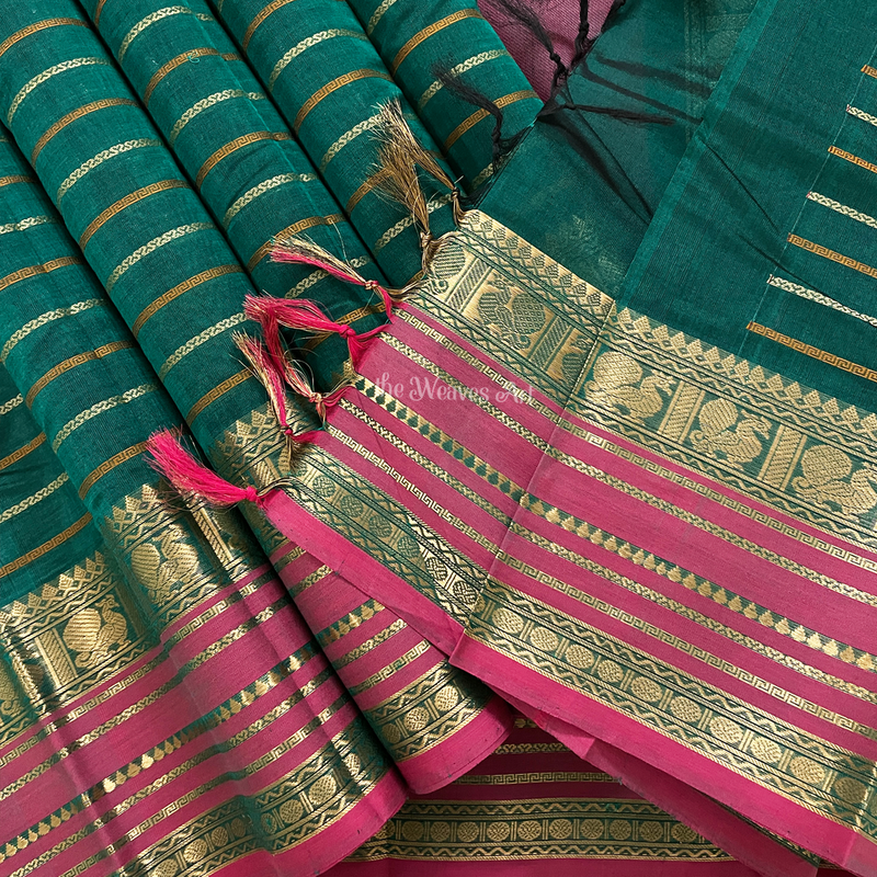 Green Kanchi Silk Cotton Saree with Zari