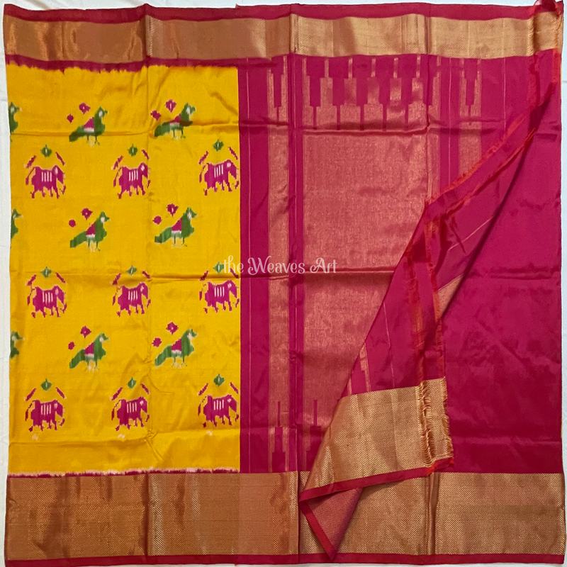 Haathi-Popat Single Ikat Silk Saree