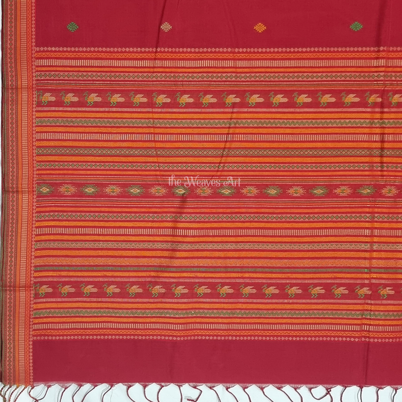 Royal Red Color Handloom Kanchi Cotton Saree with Bomkai Motifs