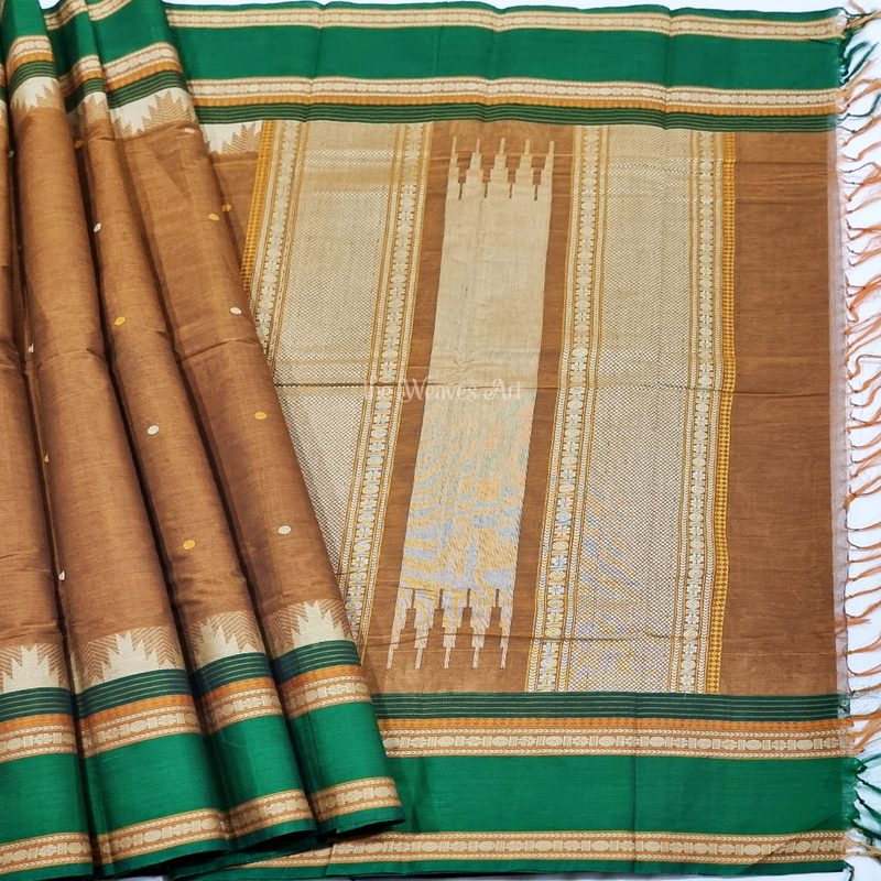 Handloom Kanchi Cotton Saree with Temple Border