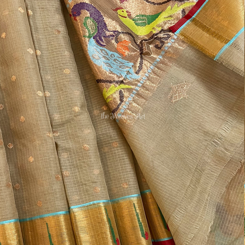 Handwoven Pure Zari Kota Doria Saree