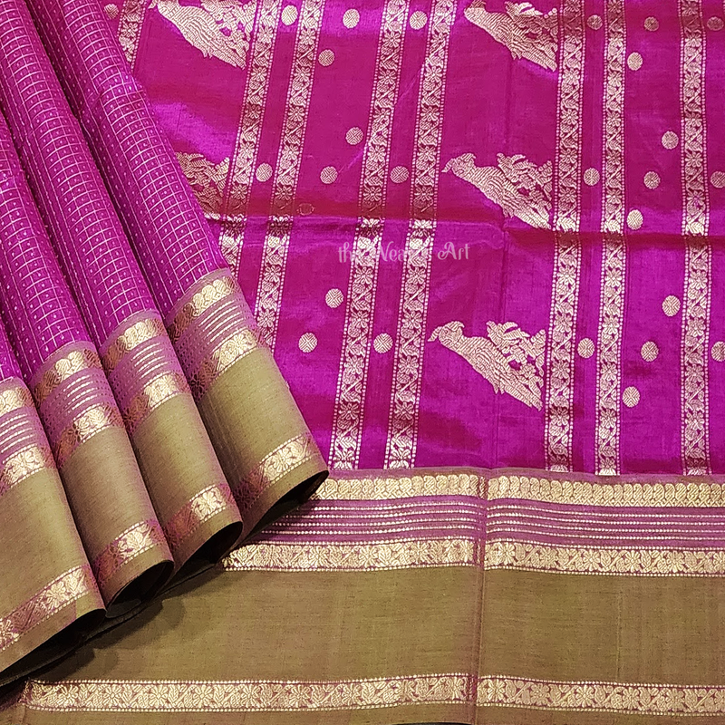 Arnavi - Handloom Lakshadeepam Kanchi Silk Cotton Saree with Kalakshetra Kili pallu