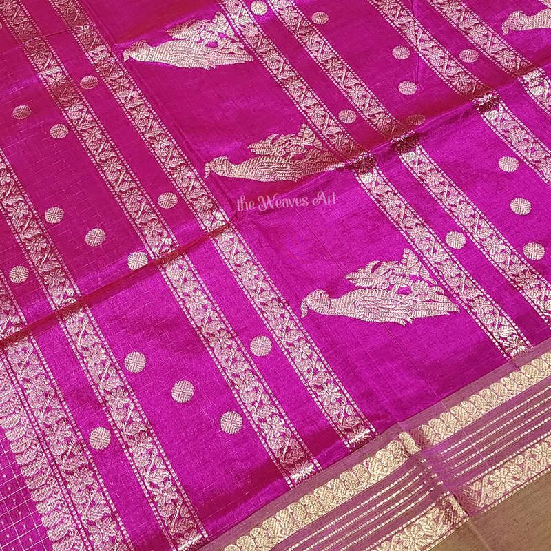 Arnavi - Handloom Lakshadeepam Kanchi Silk Cotton Saree with Kalakshetra Kili pallu