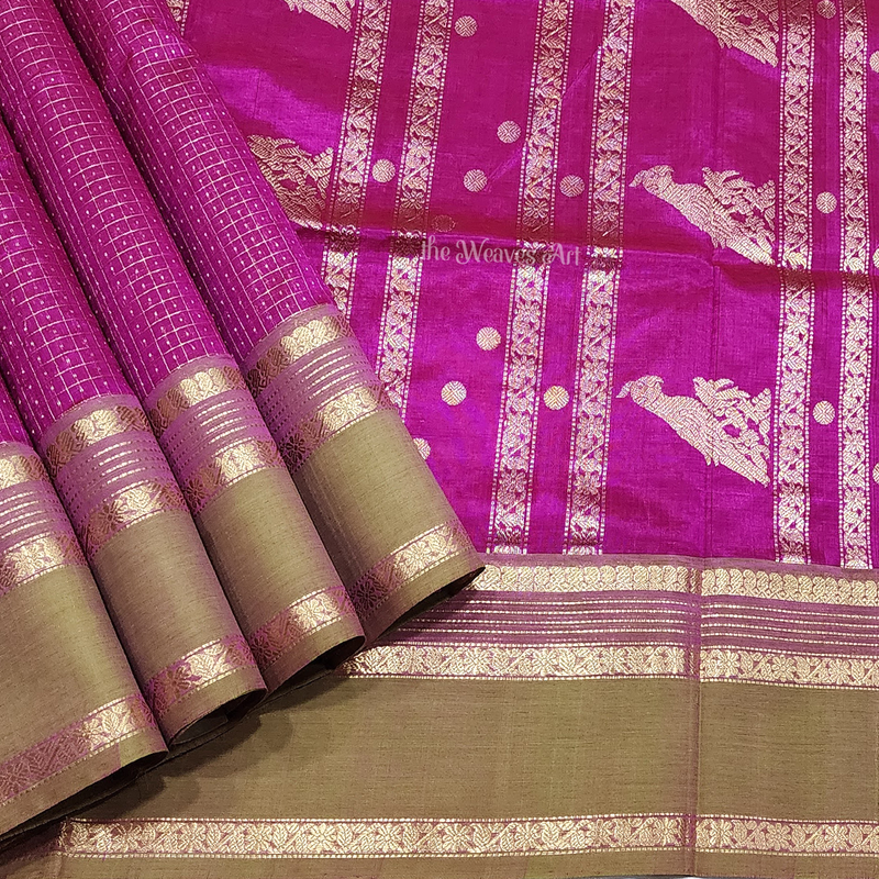 Arnavi - Handloom Lakshadeepam Kanchi Silk Cotton Saree with Kalakshetra Kili pallu
