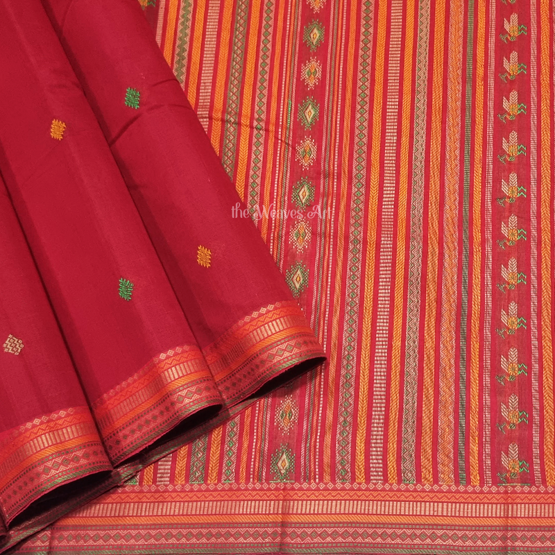 Royal Red Color Handloom Kanchi Cotton Saree with Bomkai Motifs