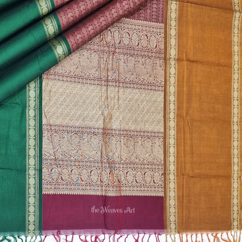 Mubbagam Handloom Kanchi Cotton Saree with Ganga - Jamuna Borders