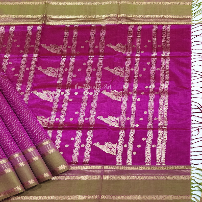 Arnavi - Handloom Lakshadeepam Kanchi Silk Cotton Saree with Kalakshetra Kili pallu
