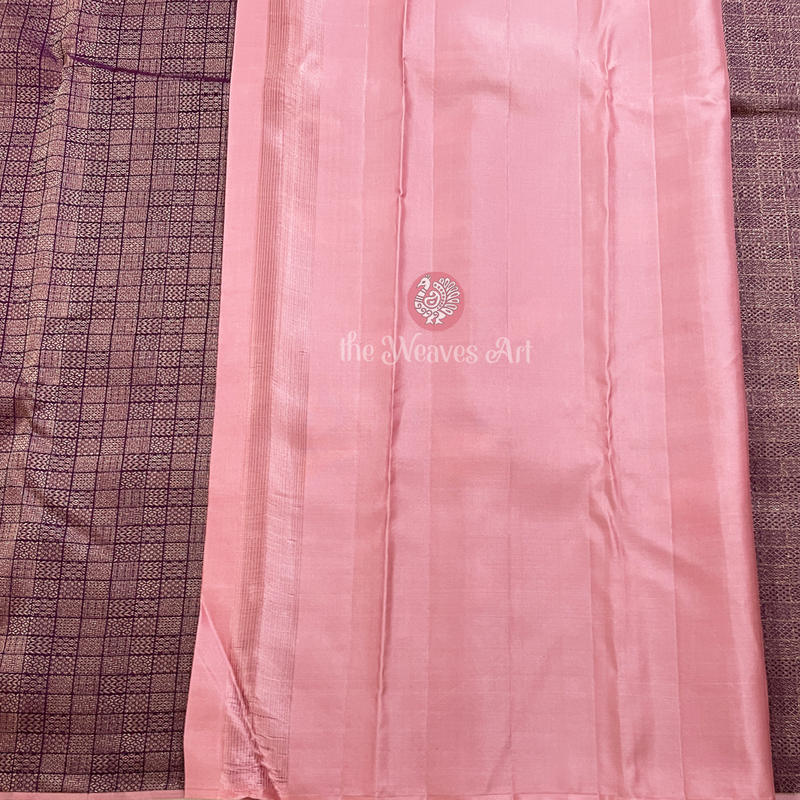 Vismaya - Handloom Borderless Checks Kanchipuram Pure Silk Saree with Paithani Pallu (Silk Mark Certified)