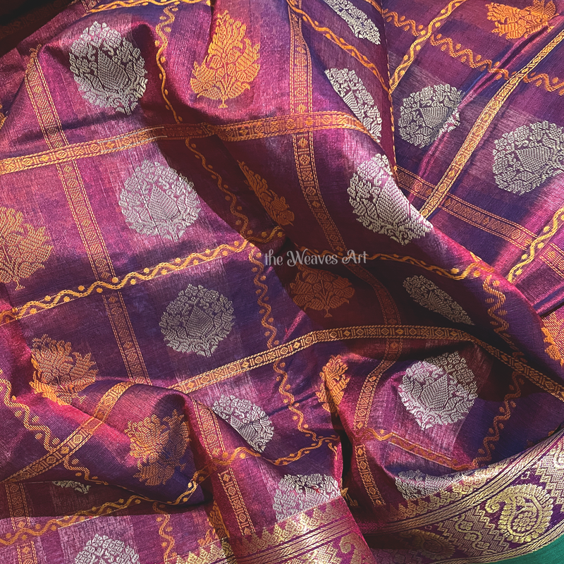 Kanchipuram Silk Cotton Saree with Zari PalluKanchipuram Silk Cotton Saree with Zari Pallu