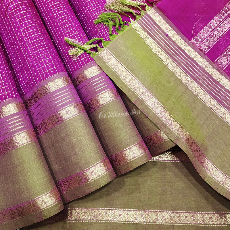 Arnavi - Handloom Lakshadeepam Kanchi Silk Cotton Saree with Kalakshetra Kili pallu
