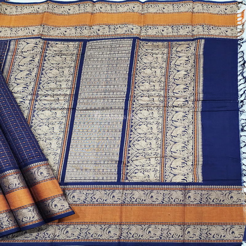 Tarika - Dark Blue Color Lakshadeepam Handloom Kanchi Cotton Saree