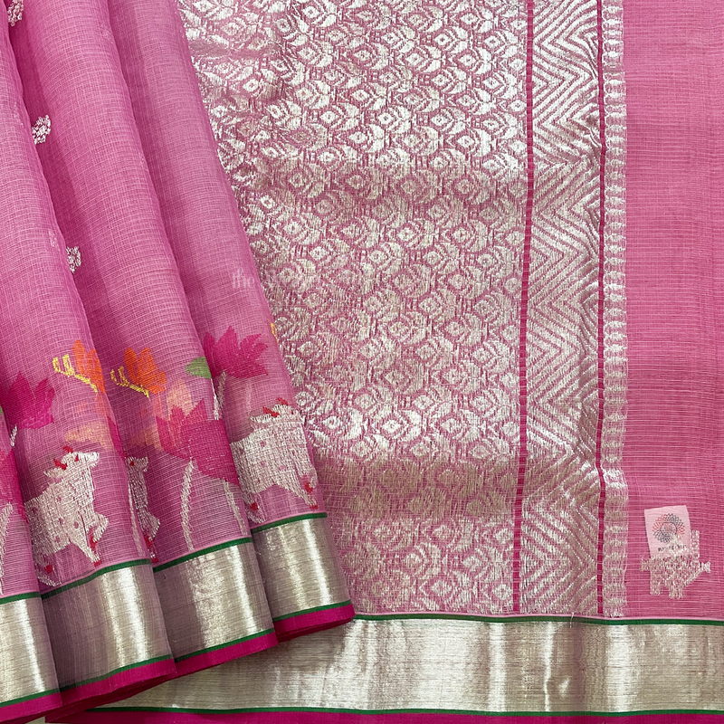 Kota Doria Silver Zari Saree