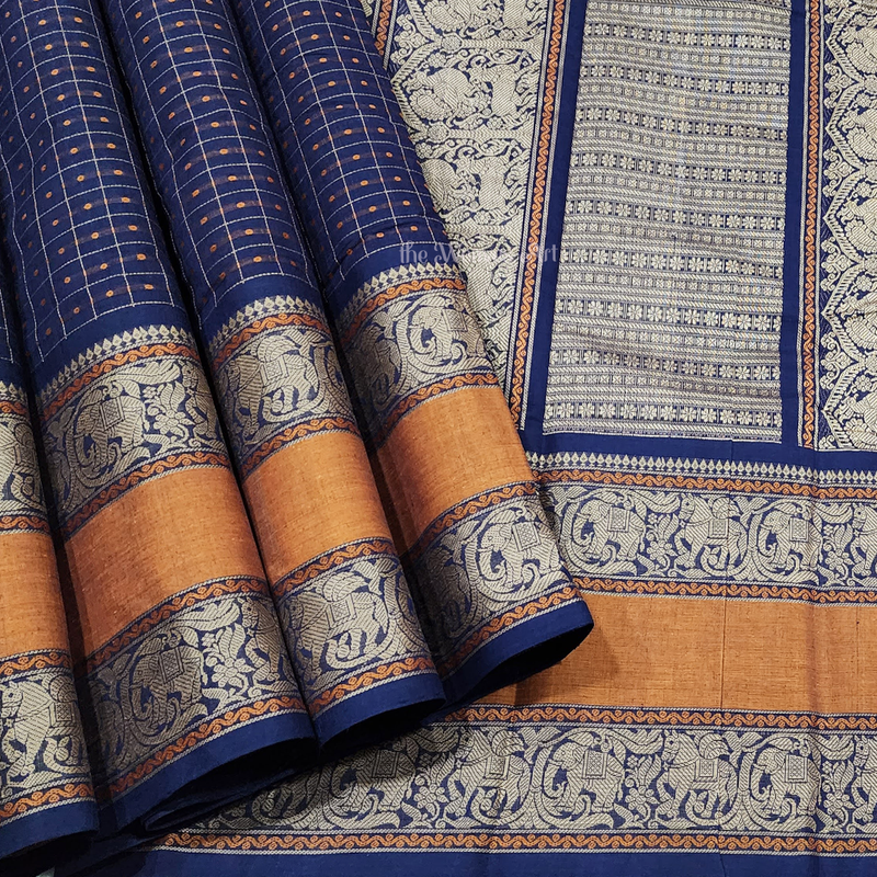 Tarika - Dark Blue Color Lakshadeepam Handloom Kanchi Cotton Saree