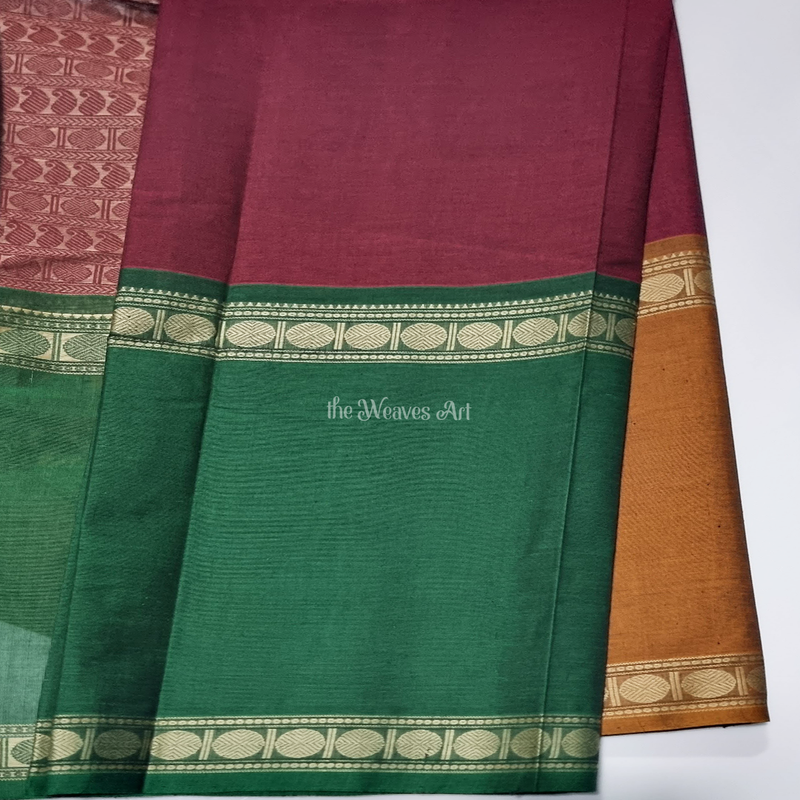 Maroon Color Mubbagam Kanchi Cotton Saree