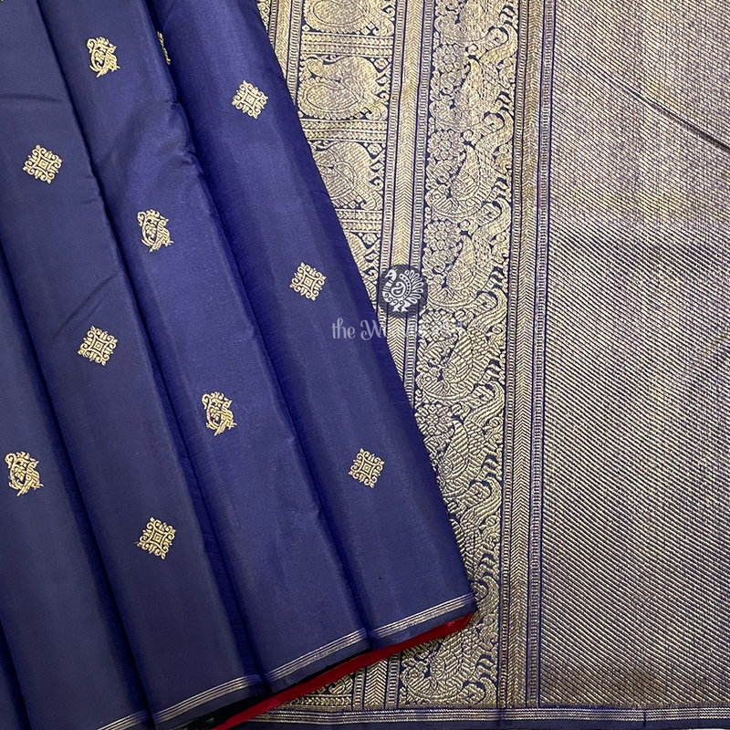 Navy Blue Borderless kanchipuram Pure Silk Saree