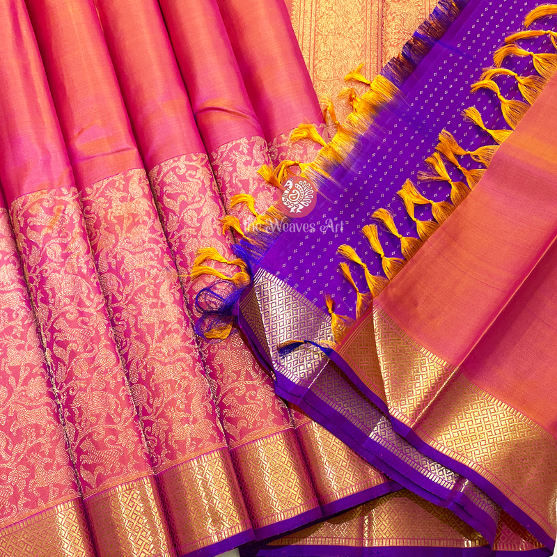 Orange-Pink-Kanchipuram Pattu Saree