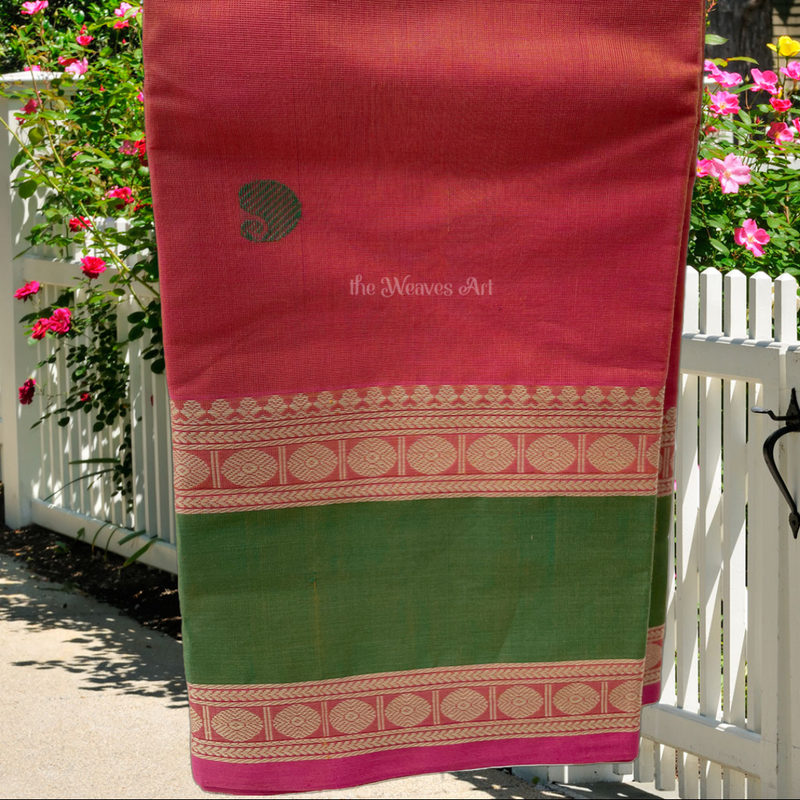 Orange-Pink-Kanchipuram Saree