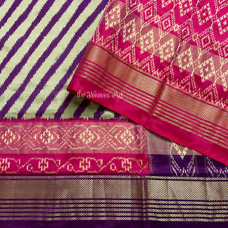 Orange-Pink Pochampally Ikat Silk Saree