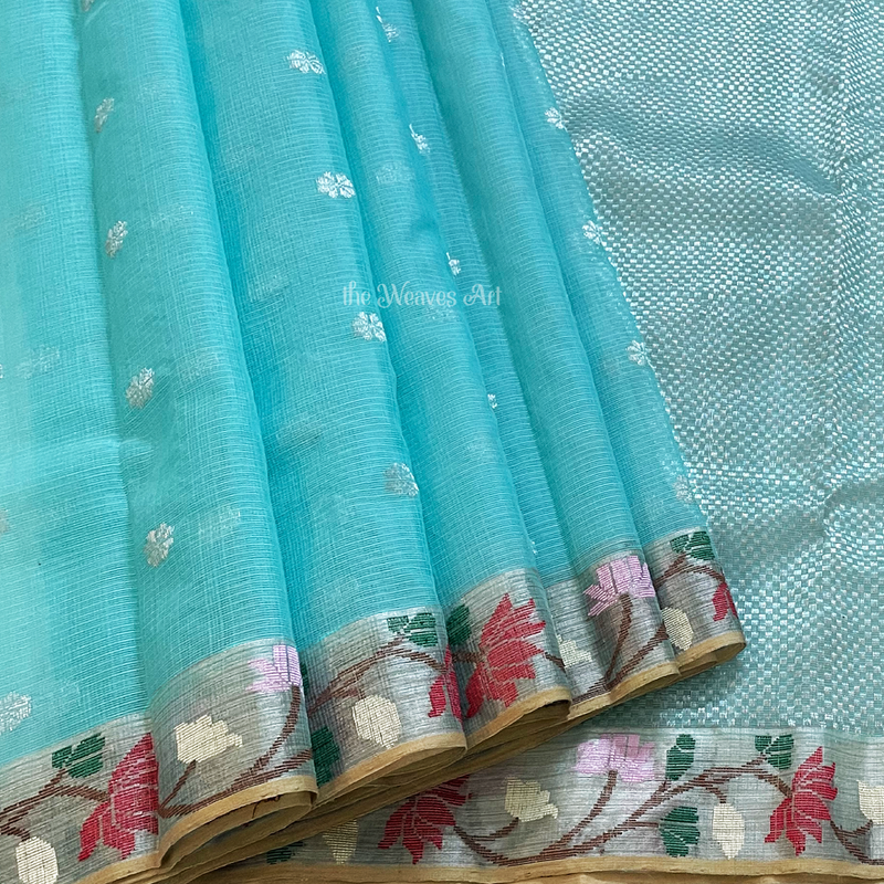 Paithani Lotus Border Kota Doria Pure Zari Saree