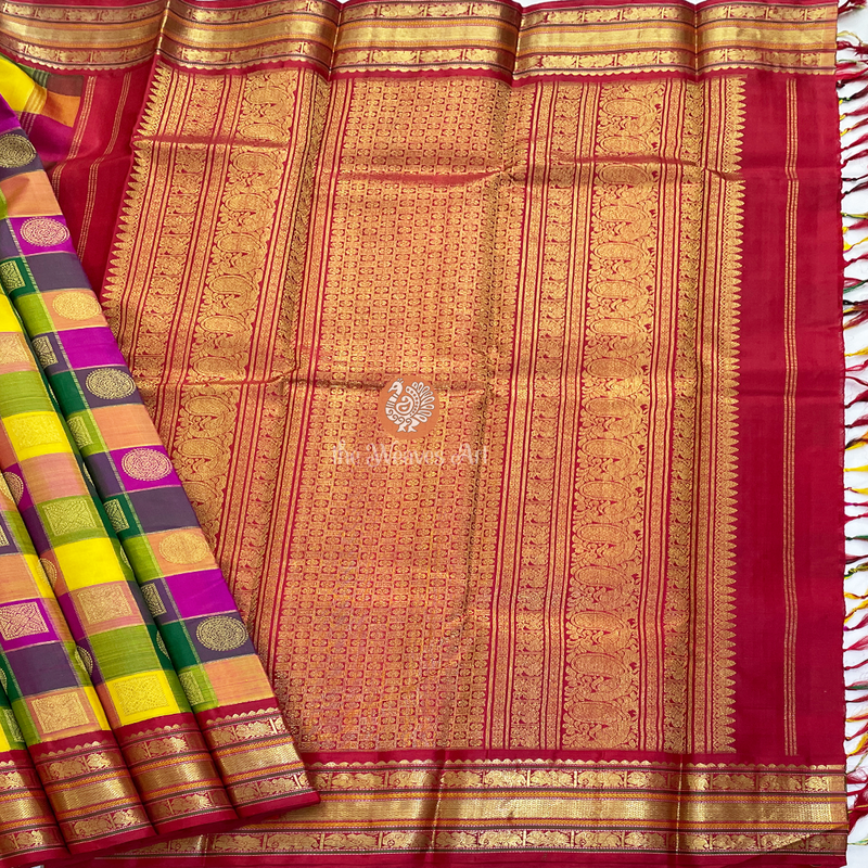 Palum Pazhamum Checks Kanjivaram Sarees