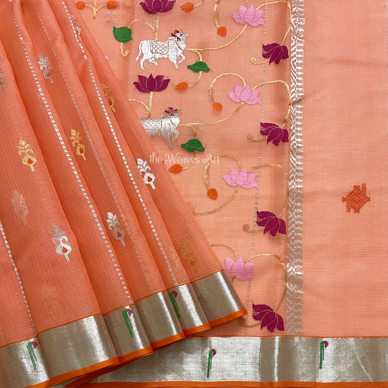 Pichwai Kota Doria Pure Zari Saree