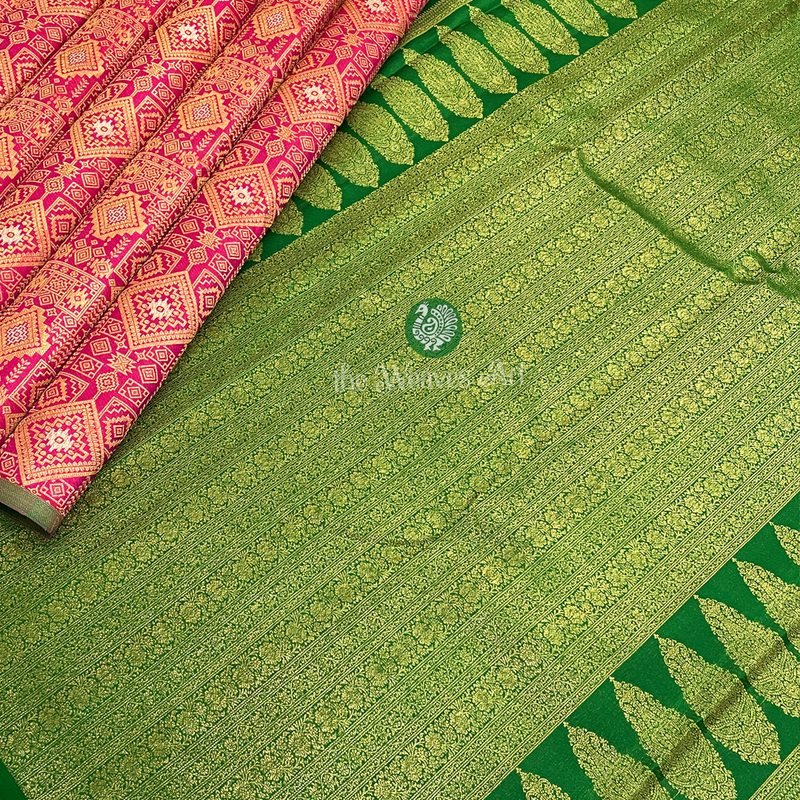 Pink-Green-Kanchi Pattu Saree
