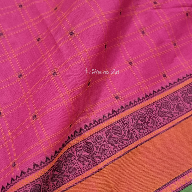 Pink-Orange Handloom Kanchi Cotton Saree