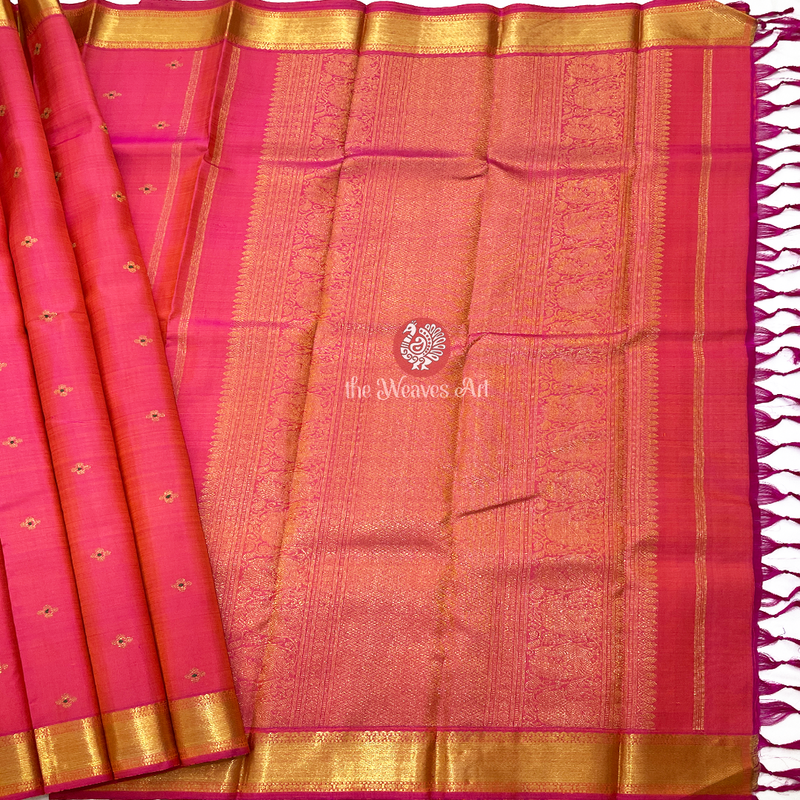 Pink-Orange Kanchipuram Pattu Saree